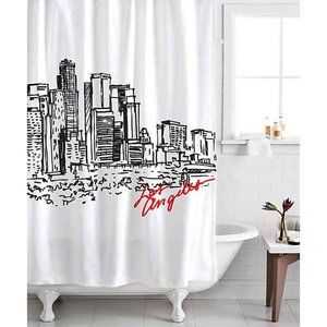 NWT Izola Los Angeles Skyline Shower Curtain in White/Black Polyester Cotton